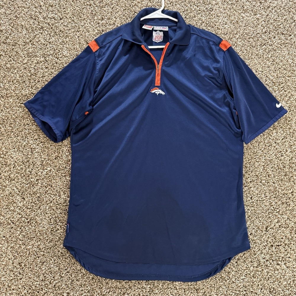 VTG Nike NFL Pro Line Denver Broncos Shirt Men's Large Blue Orange Polo Dri-Fit
